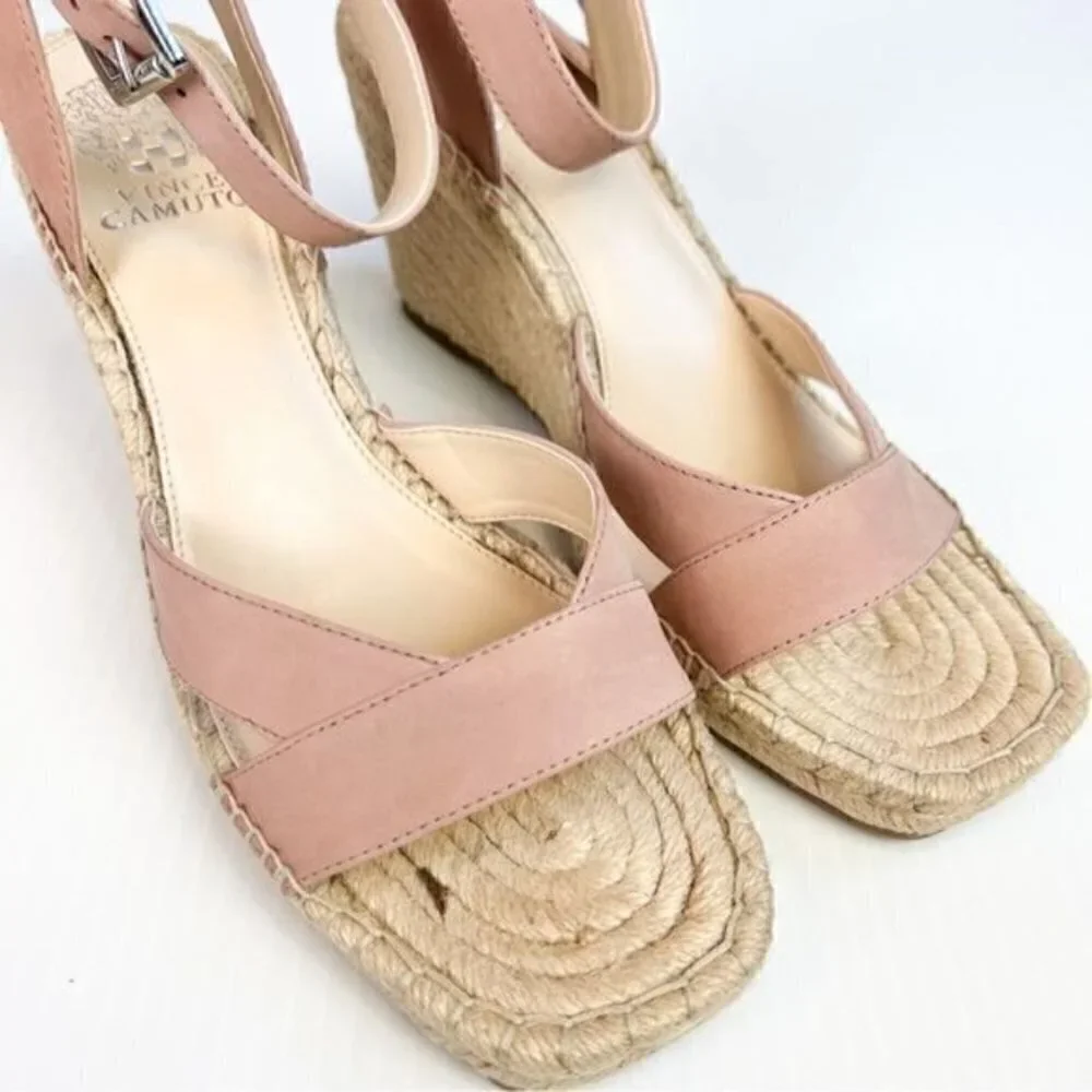 VINCE CAMUTO WOMENS MEEHAN TAN ESPADRILLE WEDGE SANDAL SIZE 10M